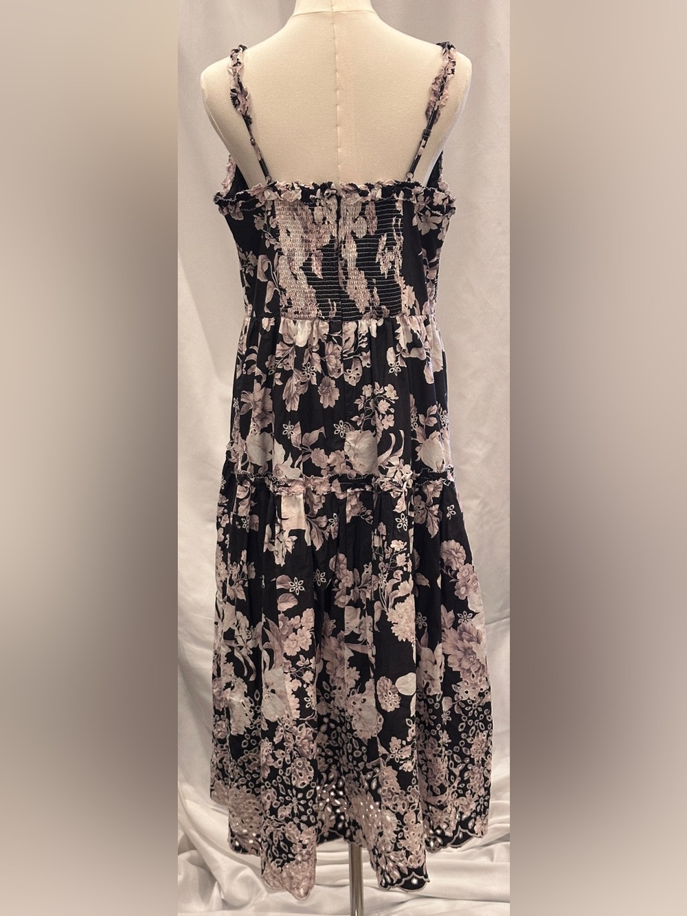 Anthropologie Floral Tiered Midi Dress Adjustable Straps Size Medium - Picture 2 of 7
